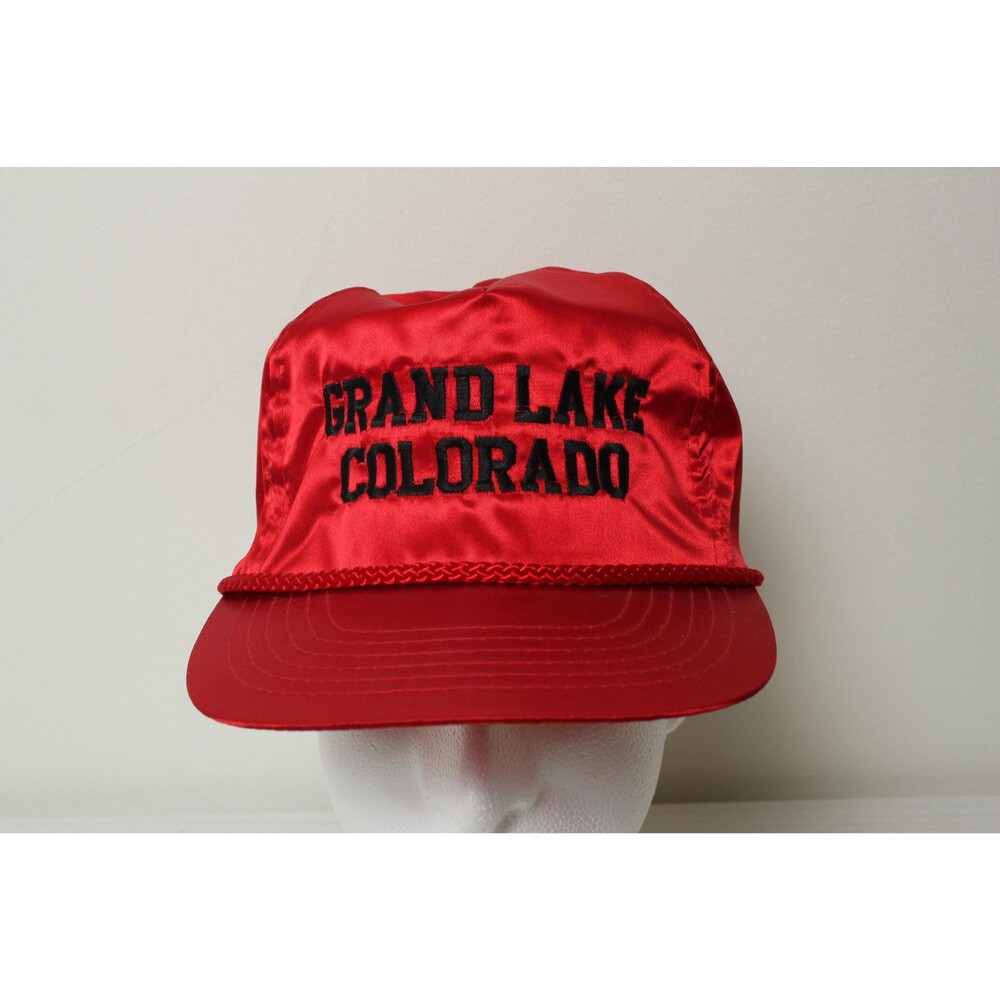 Vintage 1990s Grand Lake Colorado Red Satin Baseball Cap Snapback Hat